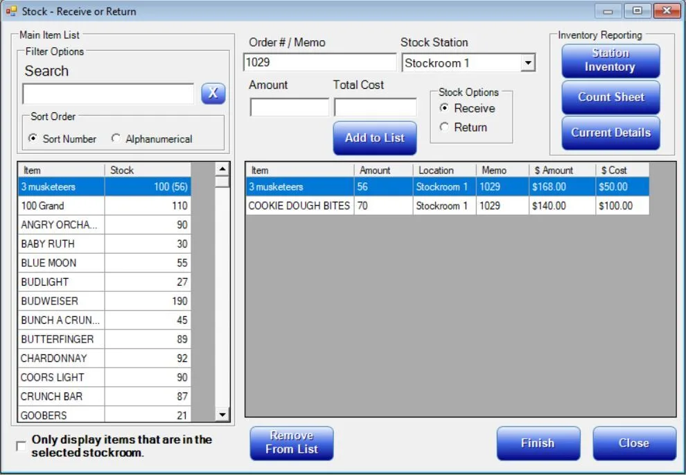 RTS back office reporting screen