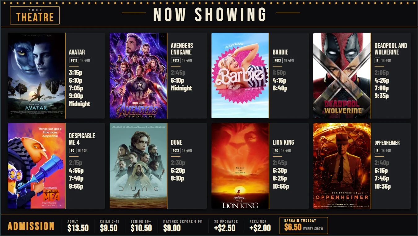 Now Showing board in landscape